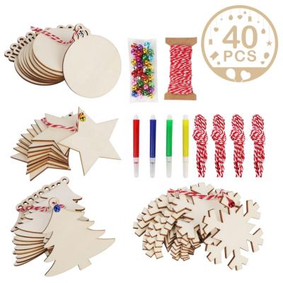 China Ourwarm 40 Pcs Christmas Tree Ornaments DIY Custom Christmas Craft Slices Wooden Hanging Slices Baubles for sale