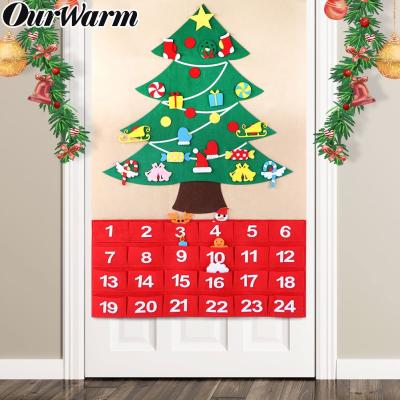 China Ourwarm 2020 Felt Fabric Ready to Ship Advent Felt Fabric Calendar Christmas Tree Countdown Calendar with Pockets for sale