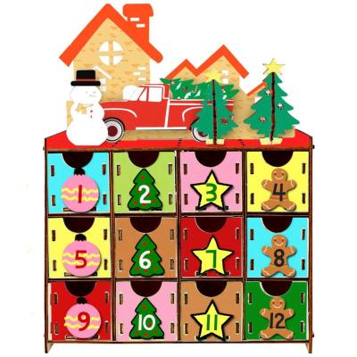 China Christmas Decoration Ourwarm New Arrive Christmas Advent Calendar With DIY Unfinished Wooden 24 Drawers for sale