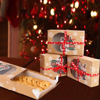 China Ourwarm 6pcs Christmas Gift Boxes Brownie Packaging Boxes Bakery Cookie Paper Cake Box With Window for sale