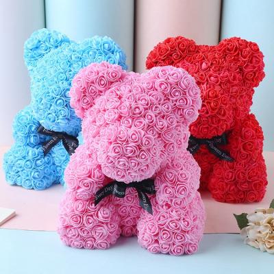 China Valentine's Day OurWarm Customize 25 cm 40 cm Artificial PE Foam Rose Flowers Teddy Bear With Gift Box Valentines Day Gifts for sale