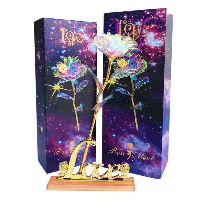 China Foil Ourwarm 24k Flowers Valentines Day Gift Luxury Galaxy Rose With LED Light for sale