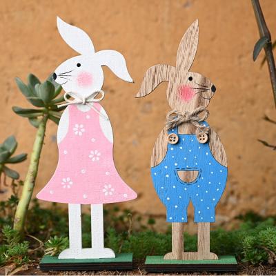 China Pink Easter Home Decor or Toy OurWarm 2021 Kids Blue Craft Easter Wooden Easter Bunny Gift Rabbit Easter Ornaments for sale