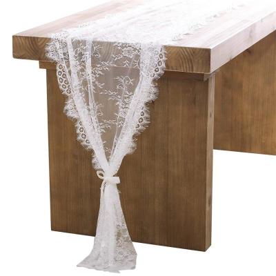 China OurWarm Boho Wedding Baptism Party Decoration 300cm Simple White Lace Table Runner Cloth Sash Chair For Table Banquet Dinner Room for sale