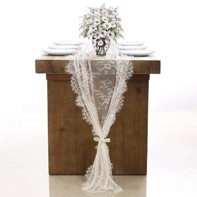 China OurWarm 10 Pcs 35*300cm Lace Table Runner Chair Sash Decorative White Wedding Cloth For Party Home Decorations for sale