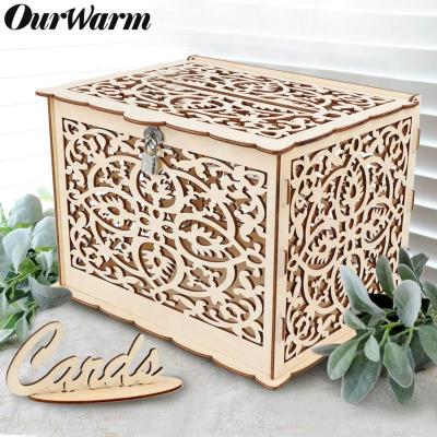 China OurWarm Wedding Decoration DIY Beautiful Wedding Gift Voucher Wooden Box With Lock For Vintage Rustic Wedding Party for sale