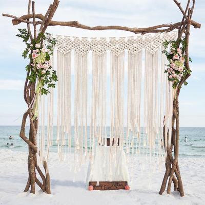 China OurWarm 100x115cm Boho Style Cotton Rope Wall Hanging Macrame Wedding Backdrop For Boho Wedding Decoration for sale