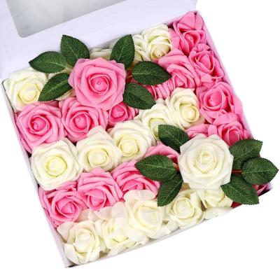 China OurWarm 30Pcs DIY Wedding Party Bouquets Home Decoration Foam Rose Flowers With Artificial Stems And Leaves for sale