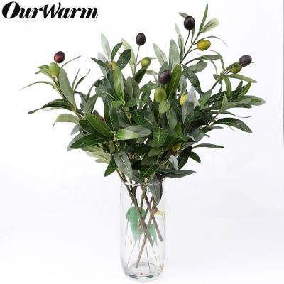 China OurWarm China Olive Spray Trees Flower Arrangement Realistic Artificial Indoor Plastic Olive Branch For Weddings Home for sale