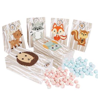 China Ourwarm 12 Pcs Recyclable Woodland Gift Bags Animals Sticker Candy Treat Gift Bags for sale