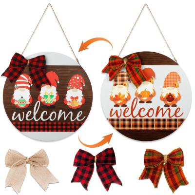 China OurWarm OEM 11.8inch Double Side Single Use Gnome Dolls Faceless Autumn Harvest Welcome Door Sign for sale