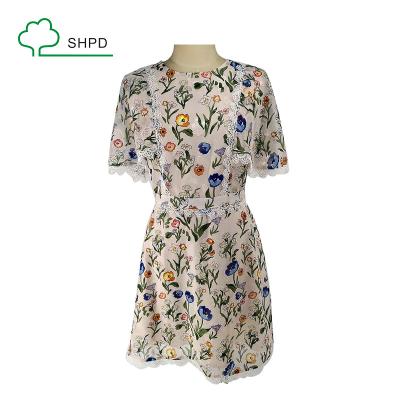 China Floral Silk Knee-Length Soft Anti-Static Printed Ball Gown Shirt Dress for sale