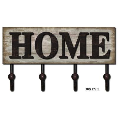 China Retro-Home Eco-Friendly Wooden Washed Words Wall Hook for sale