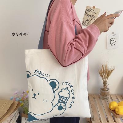 China Hot Selling Girls Eco-friendly NEW Cute Bear Cartoon For School Wholesale Grocery And Shopping Single Cloth Shoulder Canvas Bag for sale