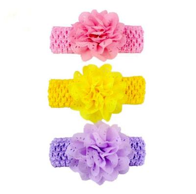 China 2021 Fashion Design Flower Hair Bows With Elastic Headband For Baby Knitted Hair Accessories for sale