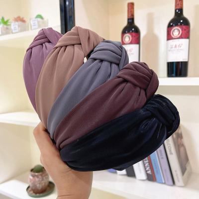 China Soft Women Hair Band Solid Colors Wide Brim Simple Tied Fabric Twisted Knotted Headband for sale