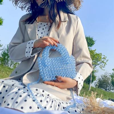 China Fashion Hand - Woven Transparent Crystal Beaded Bag Women's Color Shoulder Bag Beach Bag for sale