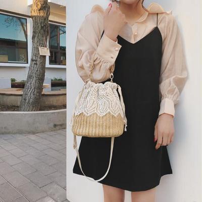 China Fashion Summer Handbag Shoulder Cross - Lace Woven Handmade Straw Beach Bag Body Bag Bucket Bag Clutch For Women for sale