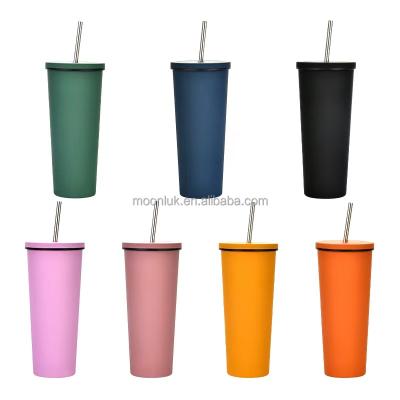 China Sustainable 700ml Double Wall Tumbler With Lid And Straw , Stainless Steel Vacuum Insulated Coffee Tumbler Cup for sale