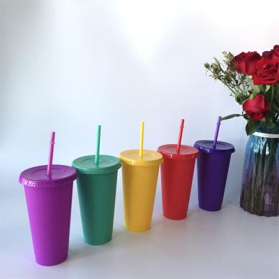 China Sustainable Wholesale Eco Friendly Solid Colors Colorful Plastic Cup With Straw for sale