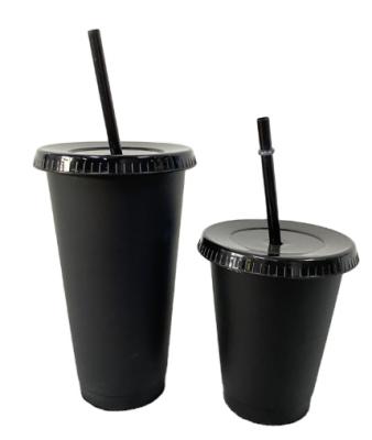 China Amazon Sustainable Hot Selling Black 24oz Plastic Mugs With Lid And Straw Cold Coffee Mug for sale