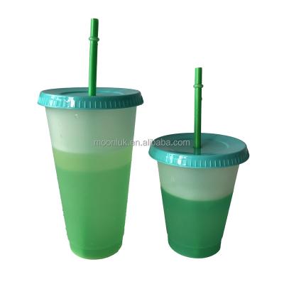 China Can change color with 473ml icy water RTS clear in green color 5 in 1 cold color changing magic plastic coffee cups for sale