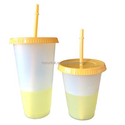 China Can Change Color With Icy Water 473ml Clear To Yellow Color Cold Color Changing Magic Plastic Smoothie Cups for sale