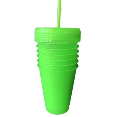 China New come 2021 shinning glitter cups set 480ml shinning green color glitter cups with lid and straw party gift set for sale