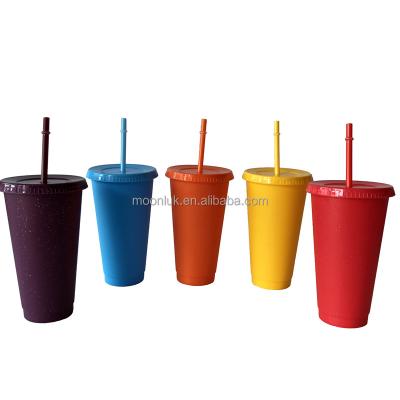 China Viable Colorful RTS Glitter Mugs Sets 24oz 16oz Star Bucks Bulk Hard Plastic Cups for sale