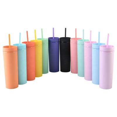 China 2021 Viable Double Wall Tumbler 16oz With Plastic Straight Lean Plastic Straw for sale