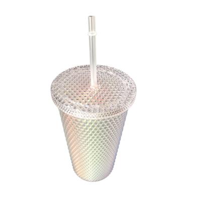 China Customized Viable White Color 16oz Double Wall Studded Plastic Cup Double Wall Tumbler for sale