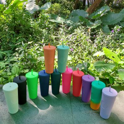 China Sustainable Colorful Custom Logo 750ml Double Wall Plastic Cups Star Mugs Diamonds Tumblers With Lids And Straws for sale