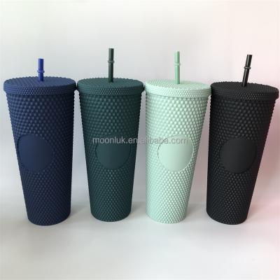 China 2021 New 710ml Durable Plastic Matte Studded Tumbler Cold Cup Double Wall With Straw And Lid Accept Custom Made for sale