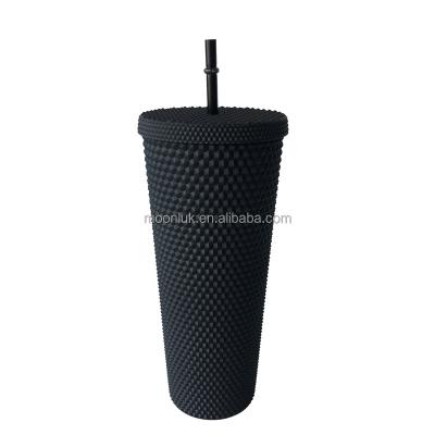 China 24oz Durable Double Wall Matte Black Studded Plastic Tumbler Cold Cups with Lid and Straw Reusable 2021 New Bulk Tumbler Cups for sale