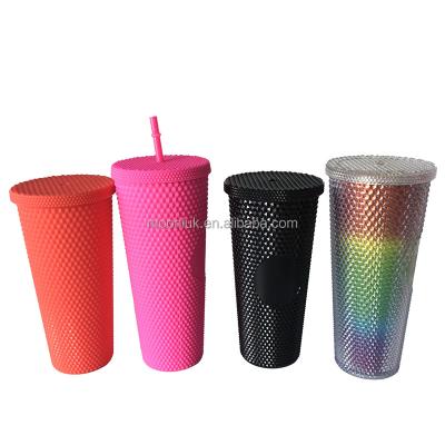 China 24OZ Double Wall Sustainable Matte Tumbler Grid Plastic Studded Pineapple Mug With Lids And Straws for sale