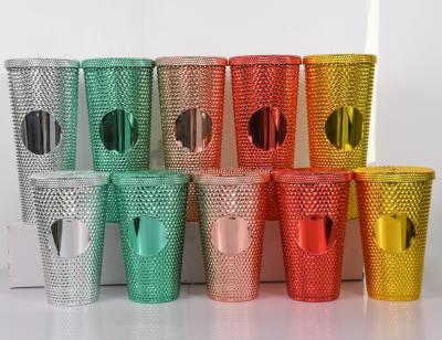 China 24oz/710ml Plastic Studded Double Wall Tumblers Best Christmas Gift Set for sale