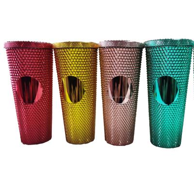 China Amazon Diamonds 24oz/710ml Sustainable Hot Selling Double Wall Plastic Studded Tumblers Christmas Gift Set for sale