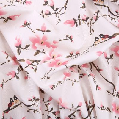 China Cherry Blossom Printed Microfiber Anti-Static 100% Polyester Brushed Fabric for sale