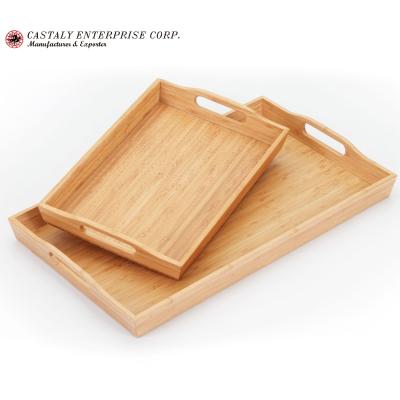 China Eco-Friendly Eco-Friendly Sustainable Housewares Tray With Handle Serving Set Natural Bamboo Product Trays Handling for sale