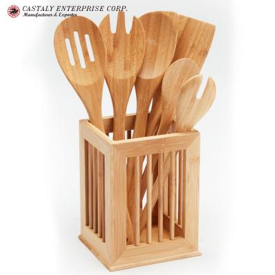 China Eco-Friendly Disposable Sustainable Resource Kitchen Tool Kit Natural Bamboo Wooden Fork Spoon Kitchen Utensils Set for sale