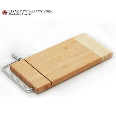 China Disposable Convenient Kitchen Tools Cheese Cutting Board Stainless Steel Wire Bamboo Board With Cheese Slicer Blade for sale