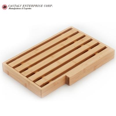 China Disposable Wood Green Kitchen Product Natural Durable Bamboo Bread Cutting Board With Crumb Catcher for sale