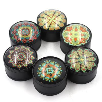 China Different Colors 2 Inch Portable Grinder With Crystal Picture Flower Pattern Smoking Sets Maker for sale