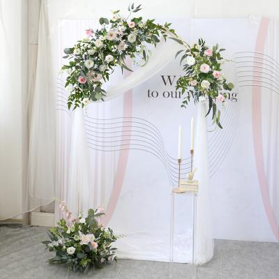 China Hand made white powder flower art design photography wedding stage decoration wall hangs arch arch to decorate flower for sale