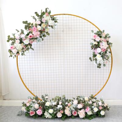 China Circular background the wedding hot pink hand made celebration flower arrangement in arch flower arrangement iron frame for sale