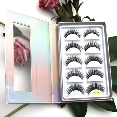 China Full Volume 5 Pairs False Mink Eyelashes Package Box 5D 18mm False Eyelash Fluffy Wholesale Seller for sale