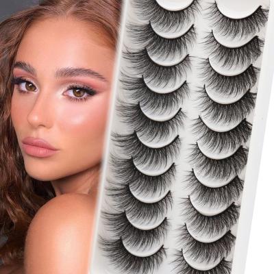 China soft & 3D Lightweight Faux Mink Lashes 10 Pairs Pack Full Strip Lashes Fluffy Volume False Eyelashes for sale