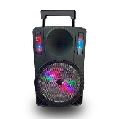 China Wedding Active Digital Power Speaker Wireless Blue Cog Trolley Speaker 15inch With Mic for sale