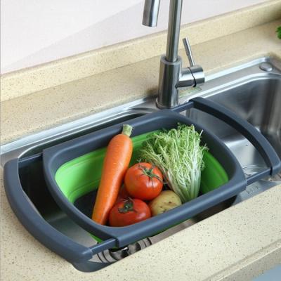 China Telescopic Freshness Preservation Folding Drain Basket Fruit Basket Kitchen Sink Wash Basket for sale