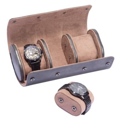 China Recycled Materials Luxury Custom Leather Case Simple Travel Watch Roll Watch Roll 3 Slots Watch Roll Luxury for sale